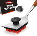 XUDAKAIXIN Nylon Grill Brush, Dual Grip Design, with Extended Luxurious Acacia Wood Handle, Safe Nylon Bristles Barbecue Outdoor Grill Brush for Cooled Grates(Red)
