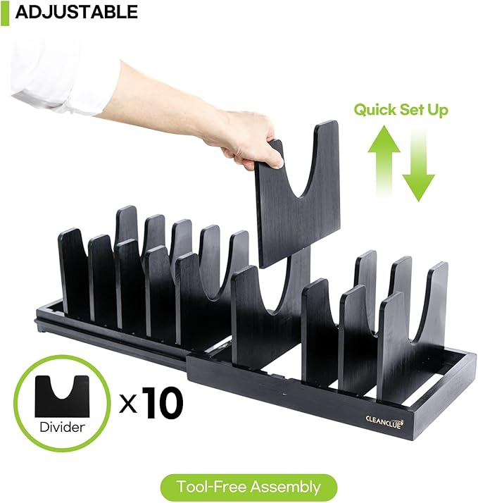 Pots and Pans Organizer under Cabinet Expandable Bamboo Pot Lid Holder Rack