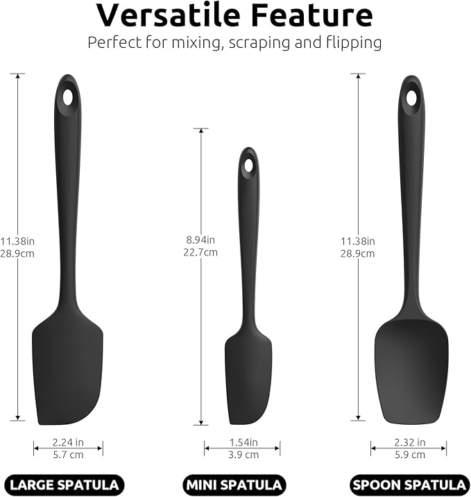 U-Taste Silicone Spatula Set, 600ºF High Heat Resistant, 3-Pcs, Black