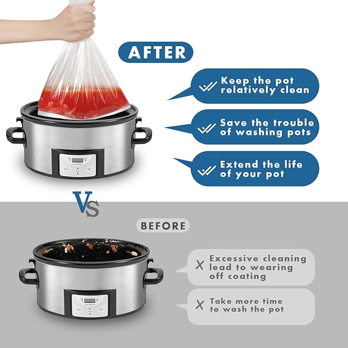 WOKUWOKU Slow Cooker Liners, 13“ x 21” 20 Cooking Bags, Large Disposable Pot Liners, Fits 3QT to 8QT Slow Cooker Cooking Plates, Multi-Purpose Durable Liner Plastic Bags, BPA Free (1 Pack)