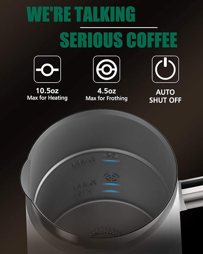 Huogary Milk Frother, Milk Frother and Steamer for Milk Foam & Hot Milk(4.5oz/10.5oz), Electric Milk Frother and Warmer for Homemade Latte, Cappuccinos, Macchiato, 120V, White