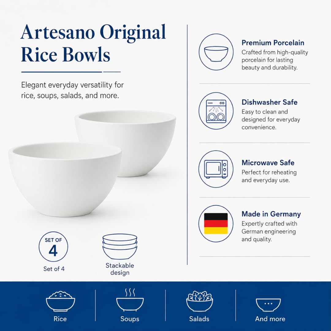 Villeroy & Boch Artesano Original Rice Bowls, Creamy White, Set of 4