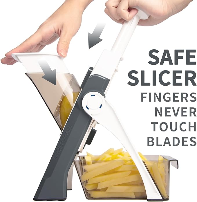 ONCE FOR ALL Safe Mandoline Slicer Kitchen, All in 1 Vegetable Slicer, Gray
