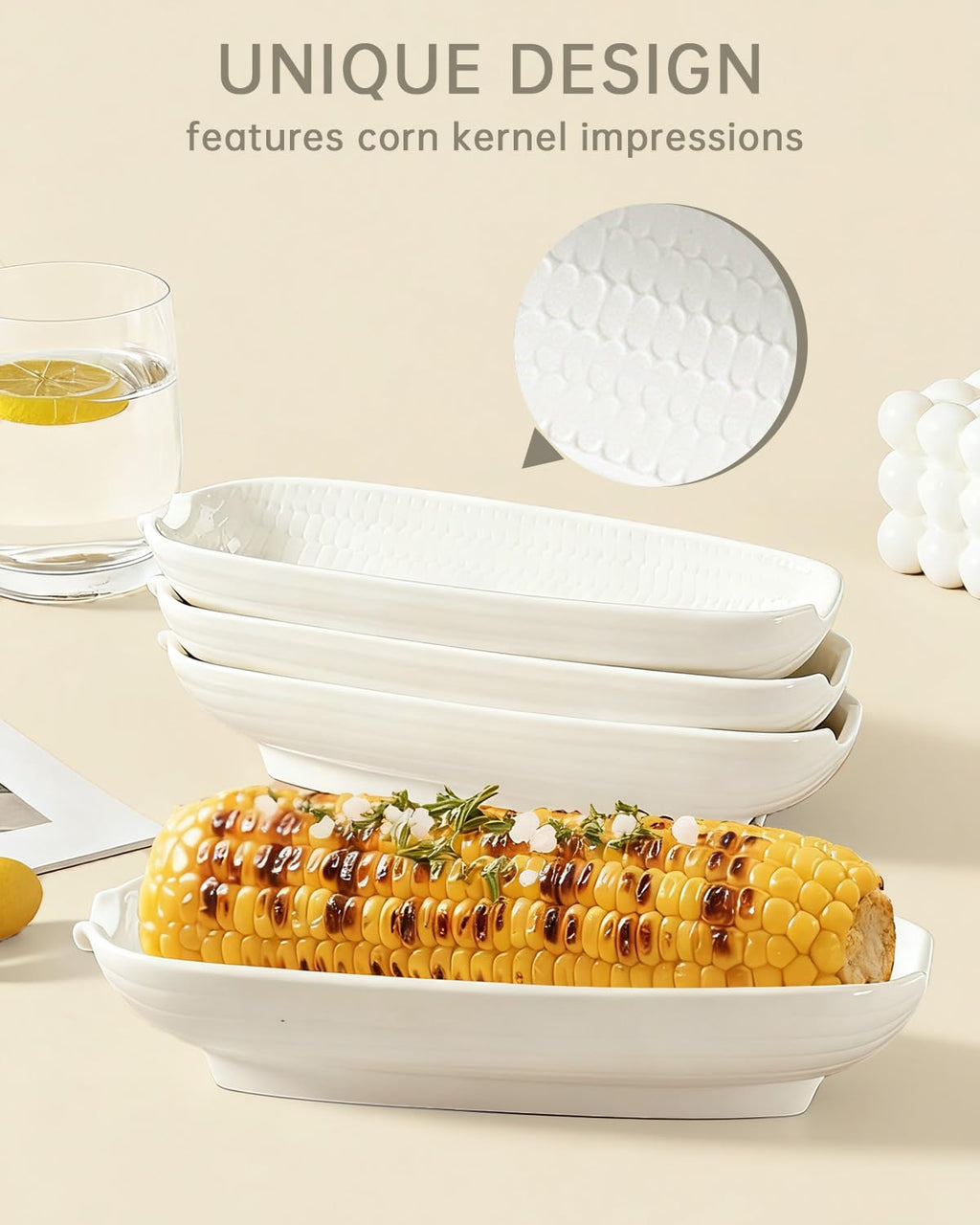 LE LMBSWD Ceramic Corn Cob Holders, 9" Corn on the Cob Dishes Set of 4