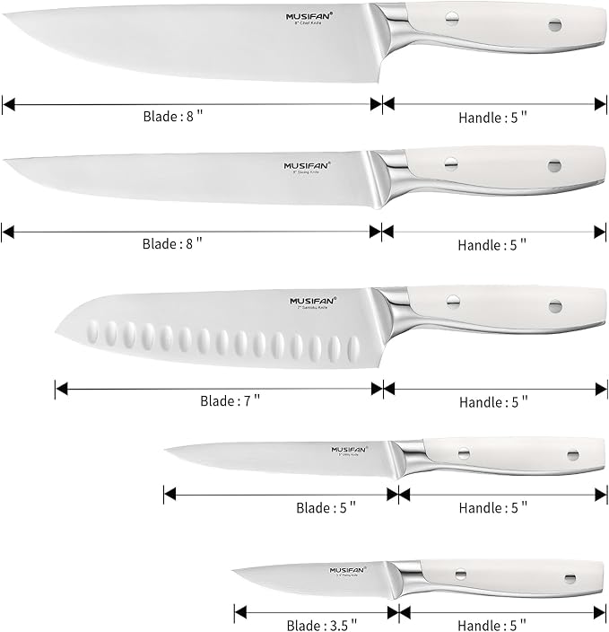 Musifan 5-Piece Chef Knife Set, Professional Ultra Sharp Kitchen Knives For Cooking High Carbon Stainless Steel, With Ergonomic Handle Design (five)
