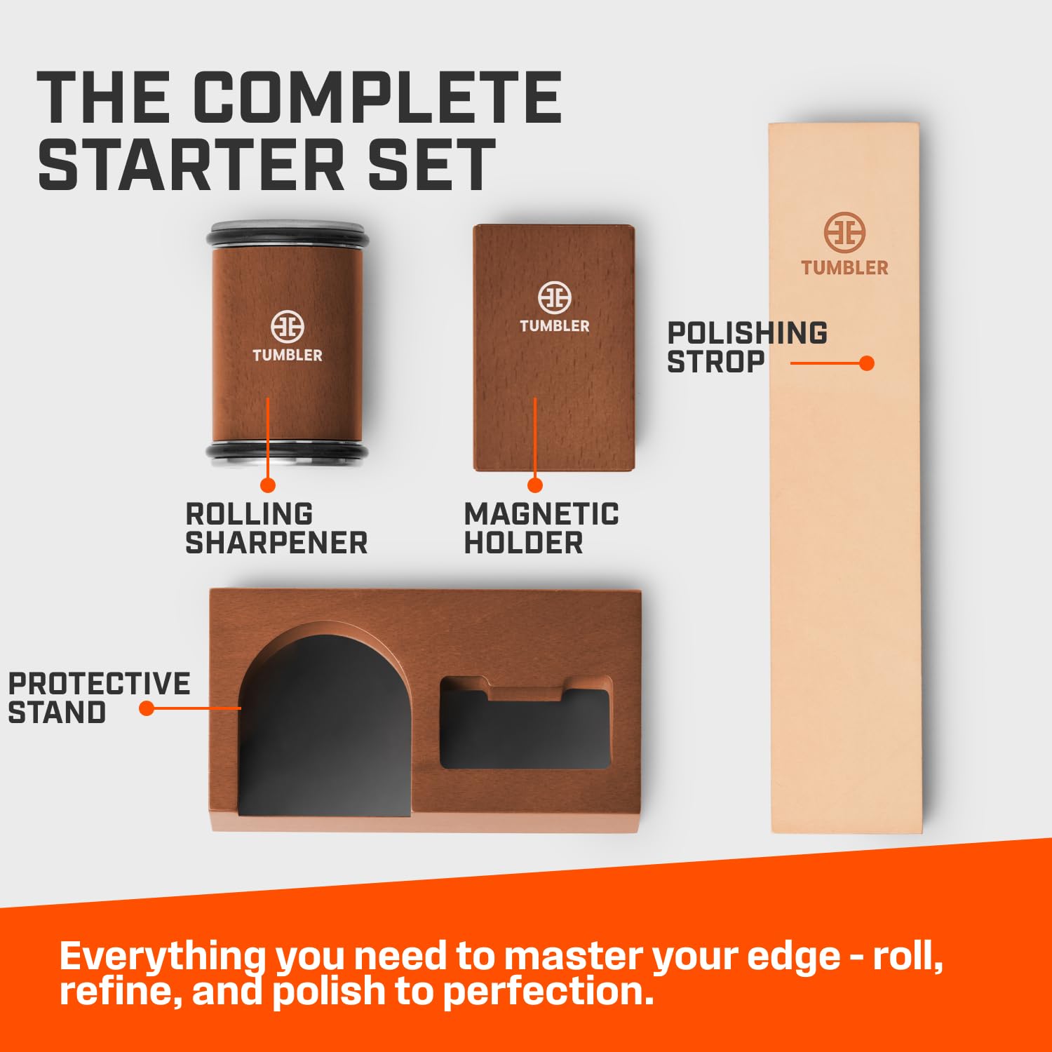 Tumbler Rolling Knife Sharpener Starter Set - Knife Sharpening Made Easy - Complete Gift Set