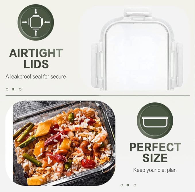 KOMUEE 10 Packs 30 oz Glass Meal Prep Containers with Lids, White