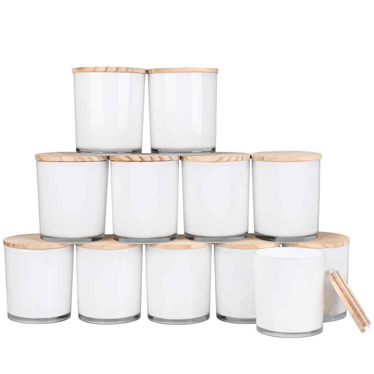 SHOWIN Thick Candle Jars for Making Candles 12 Pcs, 7 OZ Empty Jars with Wood Lids for Candle Making, Sample Container, Clear