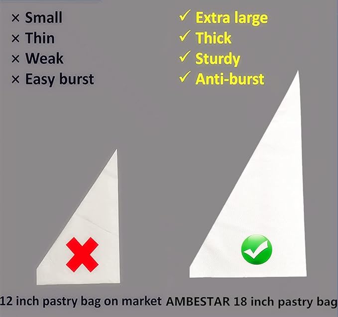 AMBESTAR Disposable Piping Bags 18 inch, 200 Pcs Disposable Piping Bags, Disposable Large Pastry Bags for Cupcake, Cake Disposable Decorating Bags for Frosting