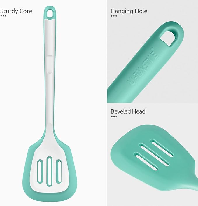 U-Taste Silicone Turner Slotted Spatula, 13.6" Long/3.7" Wide, Aqua Sky