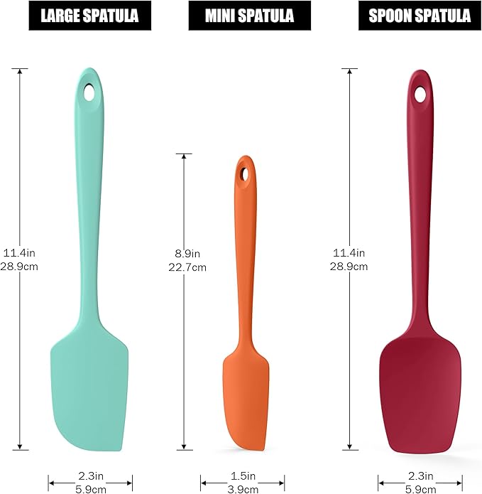Doosu 600°F Heat Resistant Silicone Spatula Scrapers (Set of 3, Multi-4)