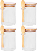 CZFWin 4 Pack Glass Containers with Lids and Spoons, Overnight Oat Container with Lids Glass, Oatmeal Jar with Spoons, Meal Prep Jars for Yogurt, Chia Pudding (Round 4PCS)
