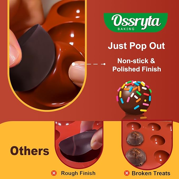 Ossryta 3Pcs Semi-Sphere Silicone Molds - Half Sphere Baking Mold Set for Chocolate Bombs, Dome Cakes, Candy, Jelly & Mousse - Reusable Non-Stick Chocolate Mold (6/15/24-Cavity)
