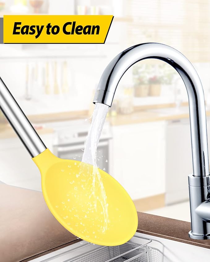 BUNDLEPRO Silicone Cooking Spoons for Non Stick Cookware, 2 Pack, Yellow