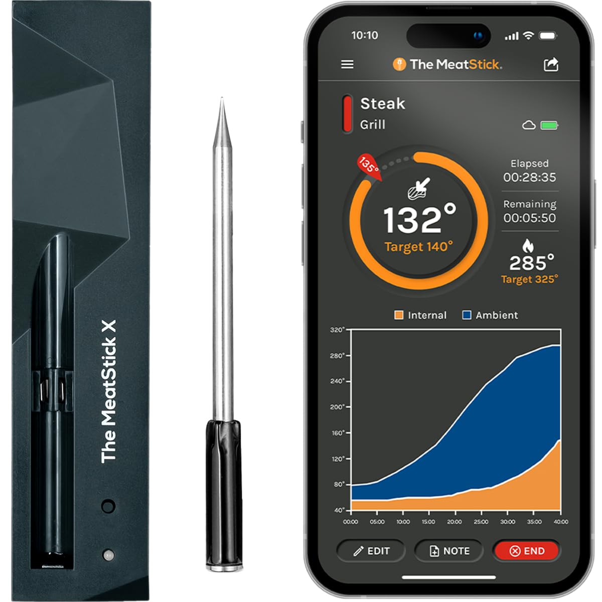 MeatStick X Bluetooth Wireless Meat Probe, 500ft+ Range Grill Thermometer