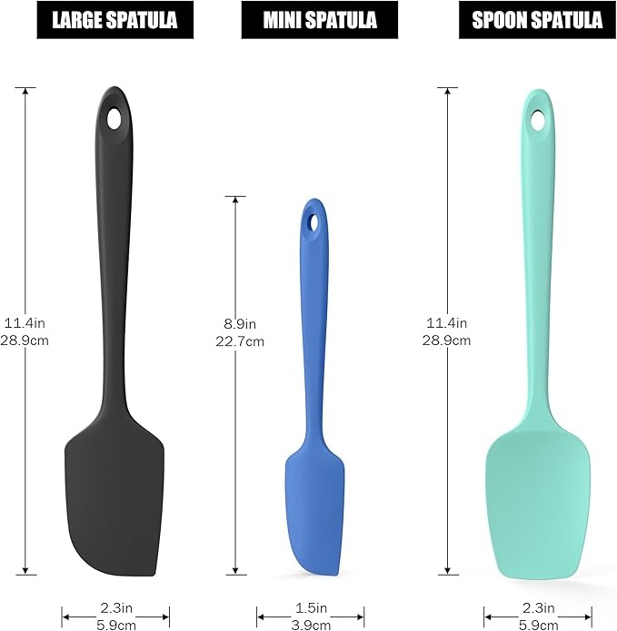 Doosu 600°F Heat Resistant Silicone Spatula Scrapers (Set of 3, Multi-3)