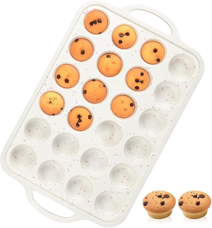 CAKETIME Mini Cupcake Pans, Metal Reinforced Frame Silicone Mini Muffin Pan Nonstick 24 Cups Easy to Handle for Baking Muffins, Cupcakes, Egg Bites 1 Pack