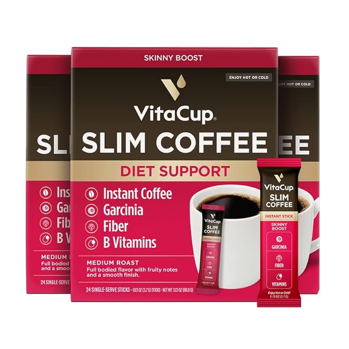 VitaCup Slim Medium Roast Instant Coffee Packets for Diet Support, 72ct