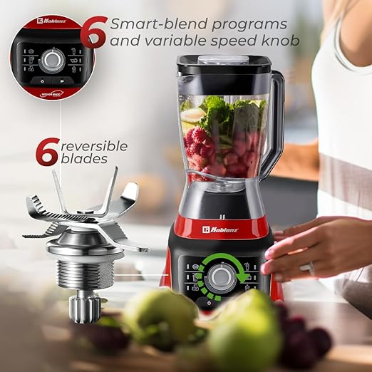 Koblenz Bob Countertop Blender, 1400W, 68 oz, Black/Red, LKM-9608