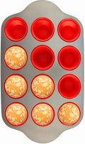 Boxiki Kitchen Non-Stick 12 Cup Silicone Muffin Pan with Steel Frame - BPA Free, Non-Toxic, Anti-Warp, Durable & Easy to Pop Silicone Muffin Tin - Perfect Cupcake Pan