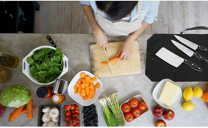 HERSENT Chef's Knife Roll Bag,Portable Travel Chef Knife Case Knife Bag Carrier Storage Bag with 4 Slots Best Gift for Pro Chef or Culinary Enthusiasts Men Women