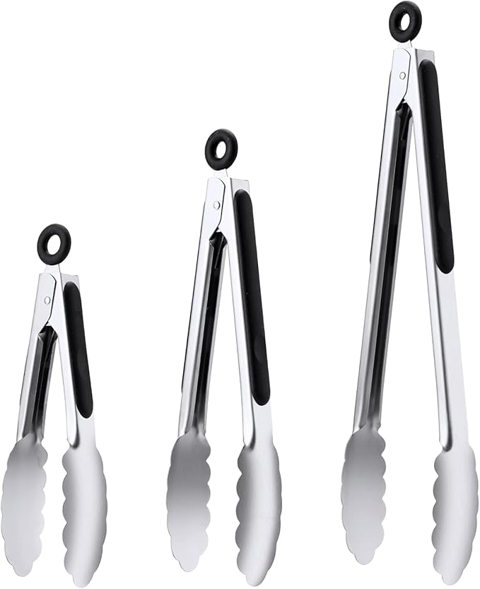 7/9/12 Inch Kitchen Tongs Set, Stainless Steel Cooking Tongs (7"+9"+12")