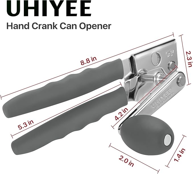 UHIYEE Commercial Can Opener Heavy Duty, Hand Crank for Large Cans, Gray