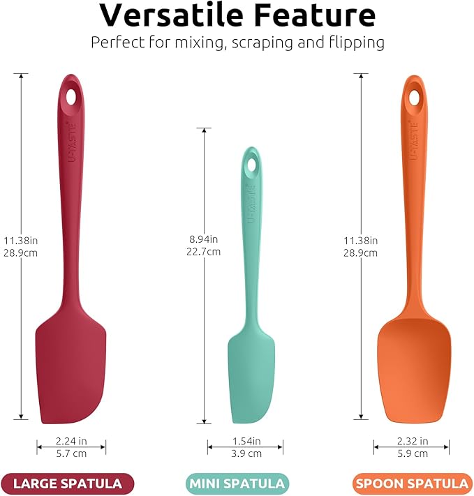 U-Taste Silicone Spatula Set, 600ºF High Heat Resistant, 3-Pcs, Colorful