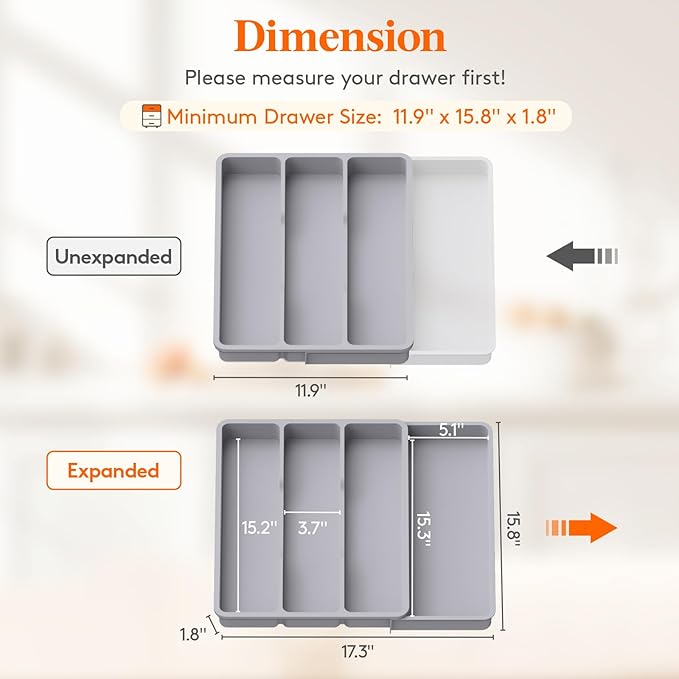 Lifewit Utensil Organizer for Kitchen Drawer, Expandable Cooking Tray