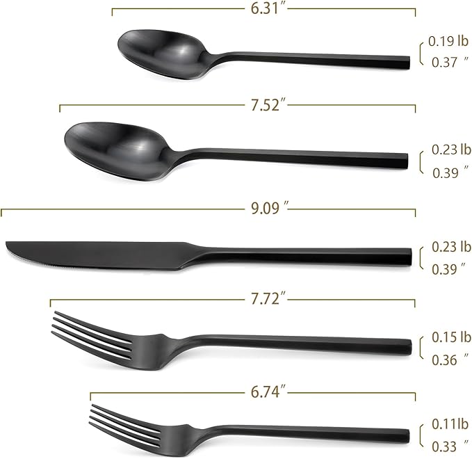 DEACORY Silverware Set Matte Black Hexagon 40-Piece Service for 8