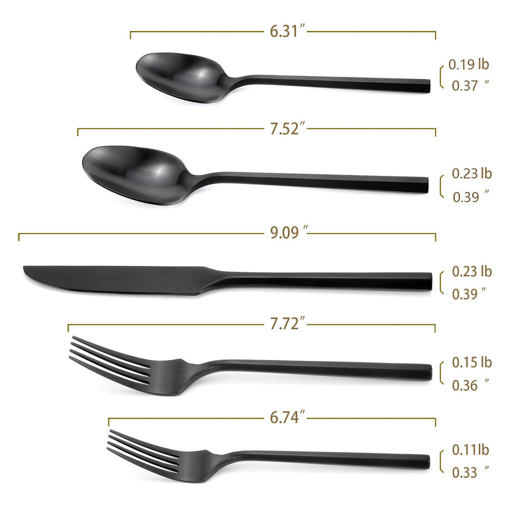 DEACORY Silverware Set Matte Black Hexagon 40-Piece Service for 8