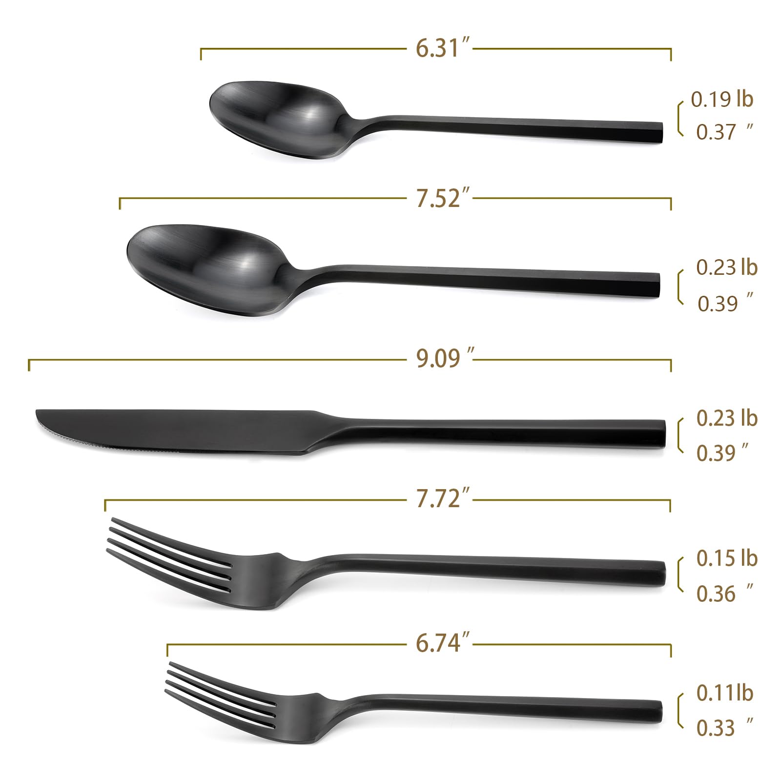 DEACORY Black Silverware Set Matte Finish Hexagon Handle Service for 4