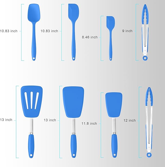5-Piece Silicone Spatulas Set with Tongs, 446°F Heat Resistant, Blue