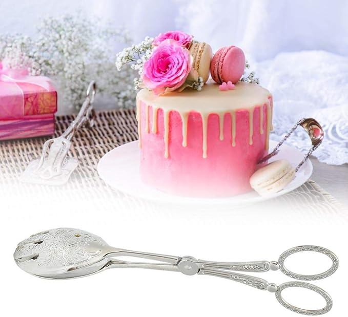 Buffet Tongs Zinc Alloy Salad Tong Kitchen Tong Serving Non-Slip Cooking Tongs(Sliver)