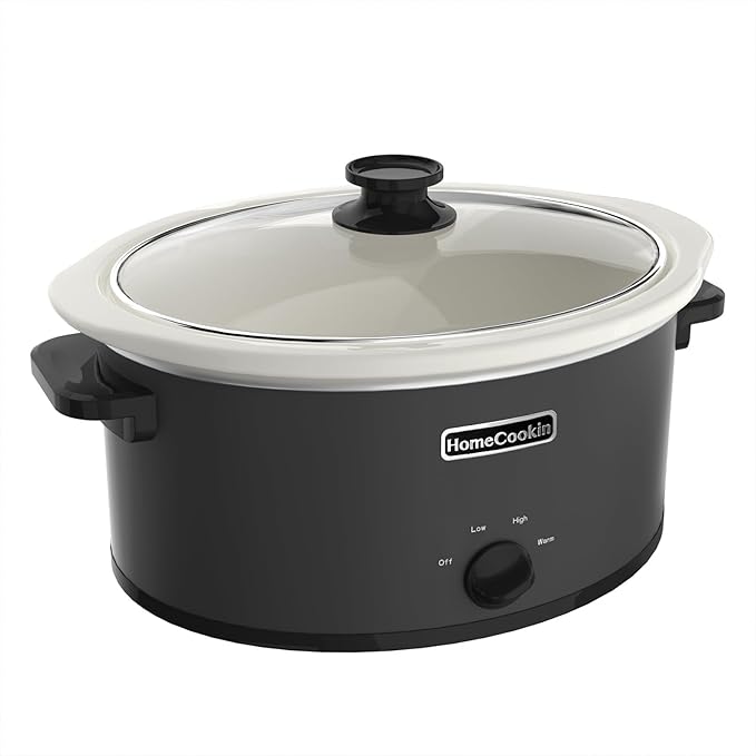 HOMECOOKIN 8-Quart Programmable Slow Cooker with Timer Keep Warm - Small Kitchen Appliance for Family Dinners - Serves 6+ People (Red Shell + White Ceramic Liner)