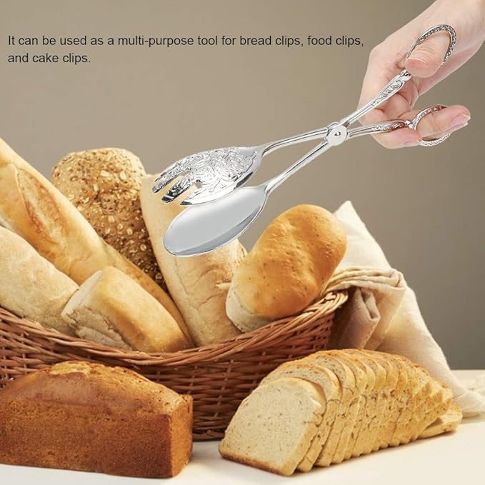 Buffet Tongs Zinc Alloy Salad Tong Kitchen Tong Serving Non-Slip Cooking Tongs(Sliver)