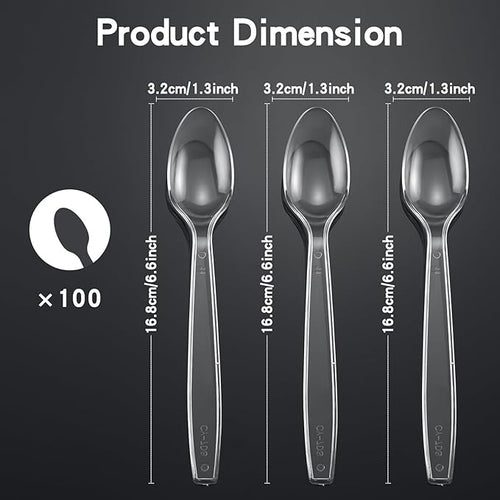 100 Count Heavy Duty Disposable Clear Plastic Spoons