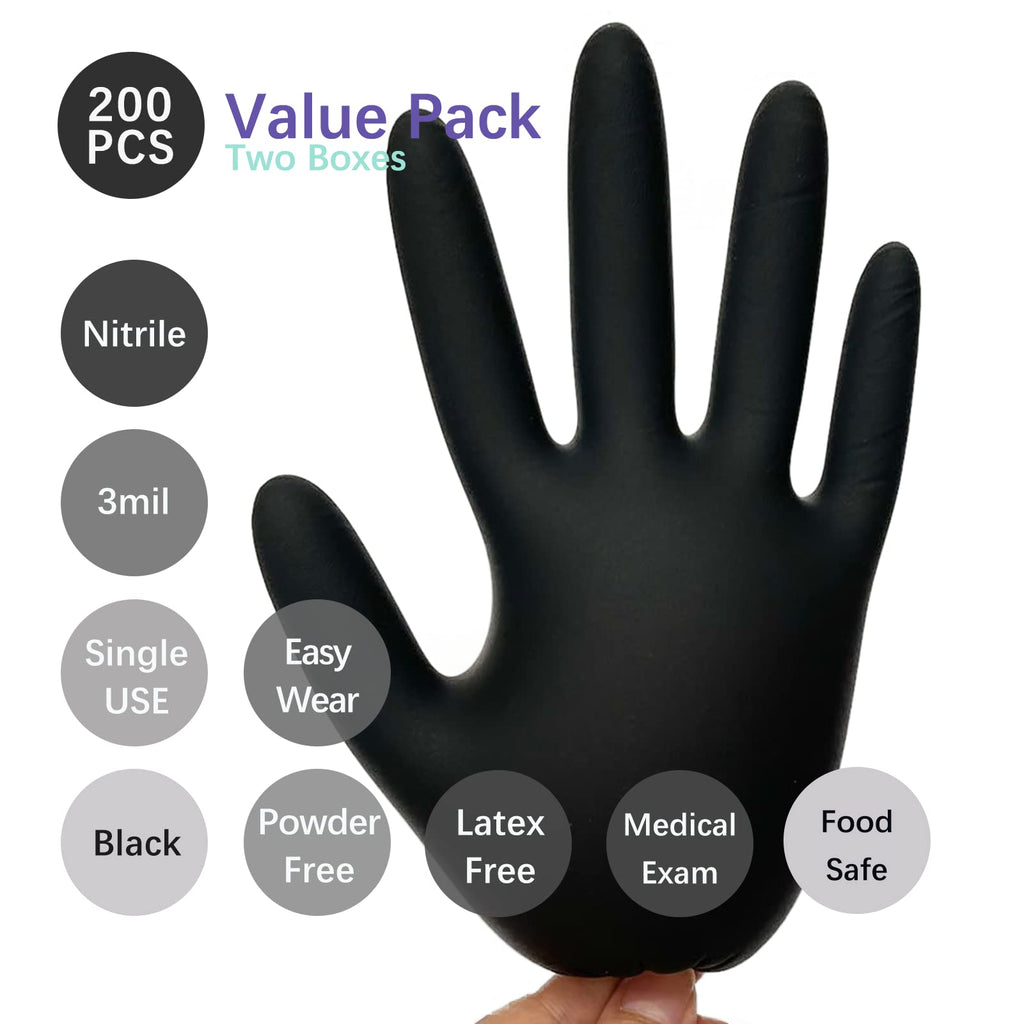 Dr.GreenPanda Black Nitrile Exam Gloves Small 200pcs 3mil Food Safe