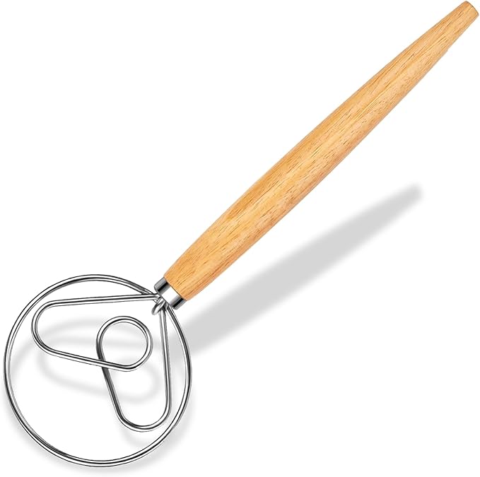 Maxjoy Danish Dough Whisk, Stainless Steel Wooden Bread Tool for Sourdough