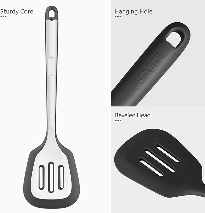 U-Taste Silicone Turner Slotted Spatula, 13.6" Long/3.7" Wide, Black