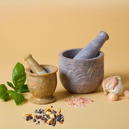 Stone Mortar and Pestle Set for Grinding Herbs and Spices, Small and Mini, Set of 2