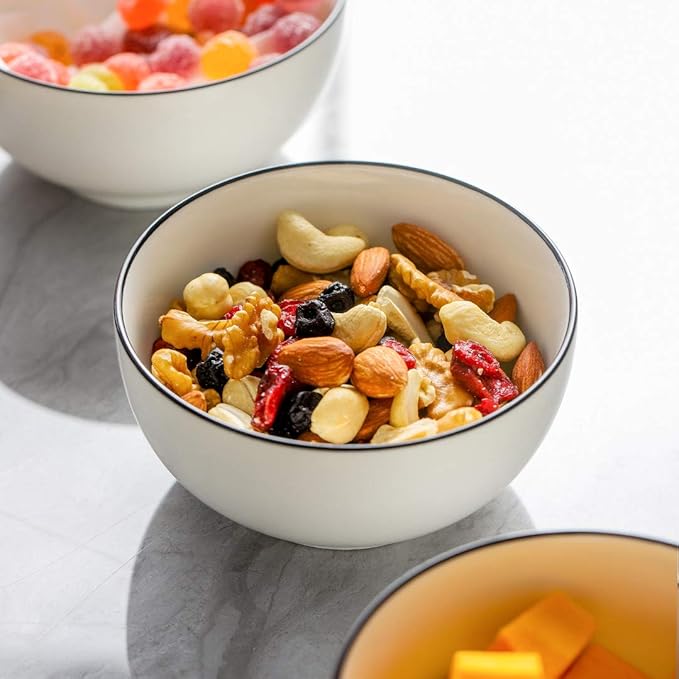 YOLIFE Small Bowls Set of 6, 10 oz Ice Cream Bowls with Black Trim