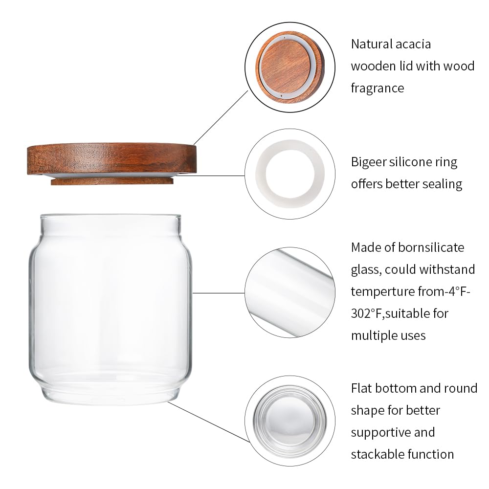 Homtop 15 OZ Glass Jars with Airtight Acacia Wood Lids, 4 PCS