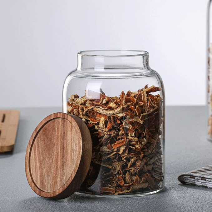 WINAKUI Large Glass Jars with Airtight Wooden Lid, Food Storage Glass Canister, Clear Cereal Storage Container for Flour, Sugar, Coffee Beans, Snack (40 FL OZ (1200ml))
