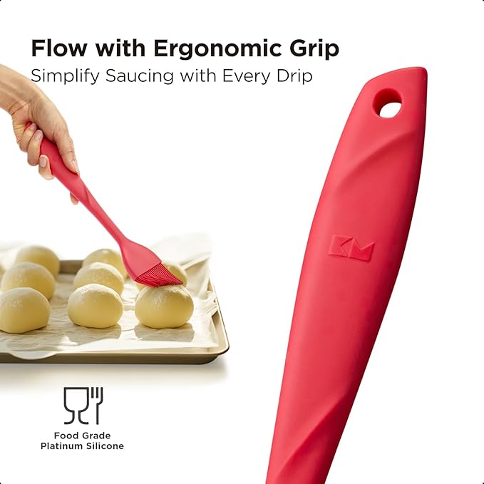 Kitchen Mama WaltzGrip Platinum Silicone Basting Pastry Brush, Red