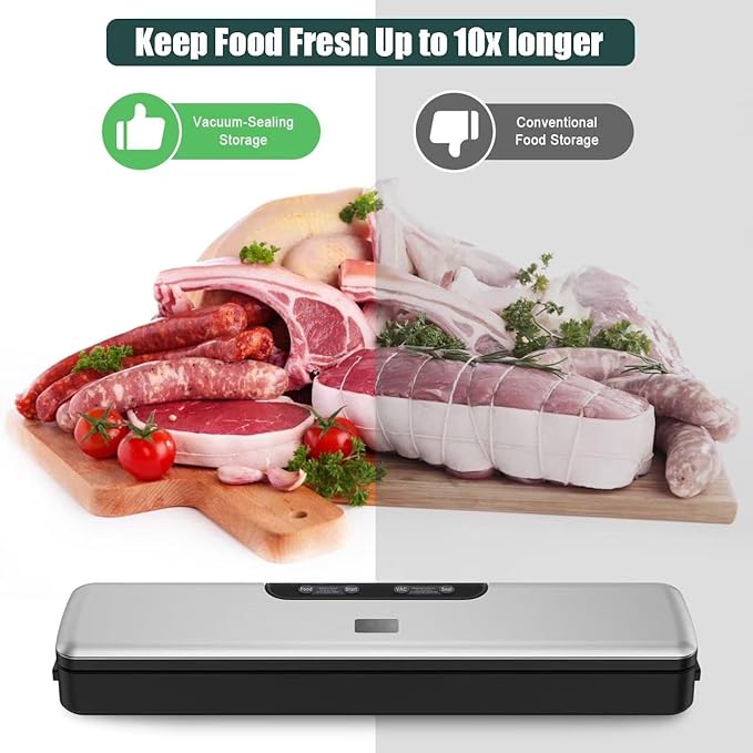 Compact Food Saver Vacuum Sealer Machine 100 Times Consecutive Works | 5mm Sealing Wire | 5 Food Modes | Portable Dry&Moist Multi-Functional Storage with 10 Vacuum Seal Bags