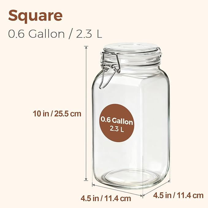 ComSaf Large Square Glass Jars with Airtight Lids 78 oz 3 Pack Wide Mouth