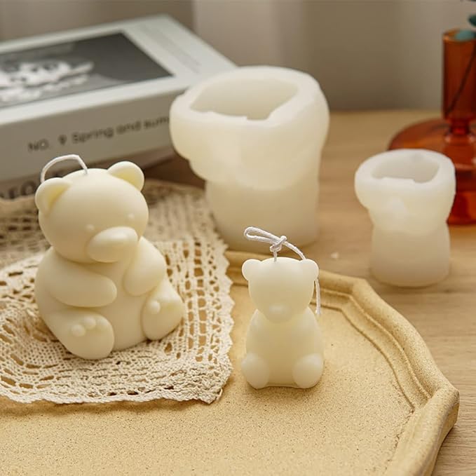 ESEDAGE 2 Pack Cute Bear Scented Candle Mold Silicone for Home Decoration, Resin, Cartoon, and Clay