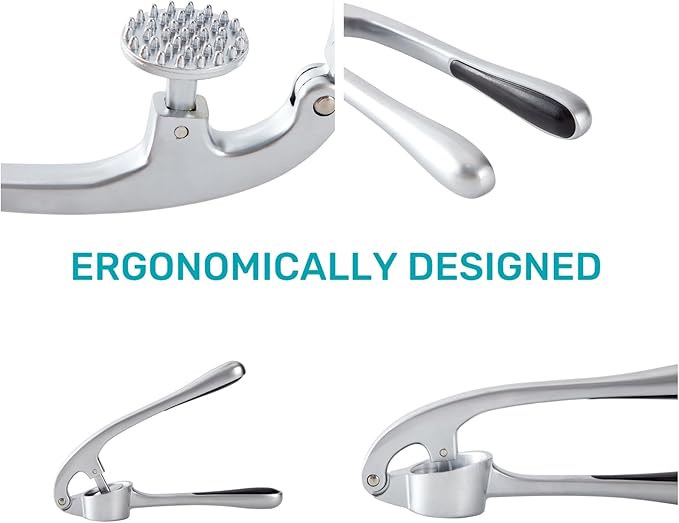 HiramWare Garlic Press, Premium Rust Proof Kitchen Garlic Mincer Crusher Squeezer with Ergonomic handle, Ginger Crusher with Good Grip, Easy to Clean, Dishwasher Safe