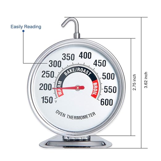 Oven Thermometer Extra Large 3" with Easy-Read Dial | 150-600F Pro Accurate Temp Gauge for Kitchen, Baking, Grill & Meat | Hang or Stand for Gas/Electric Ovens